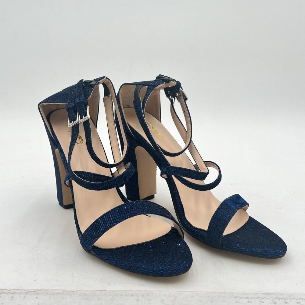 XYD Navy Crisscross Open Toe Block Chunky High Heel Sandals Back Zipper Shoes - Picture 4 of 6